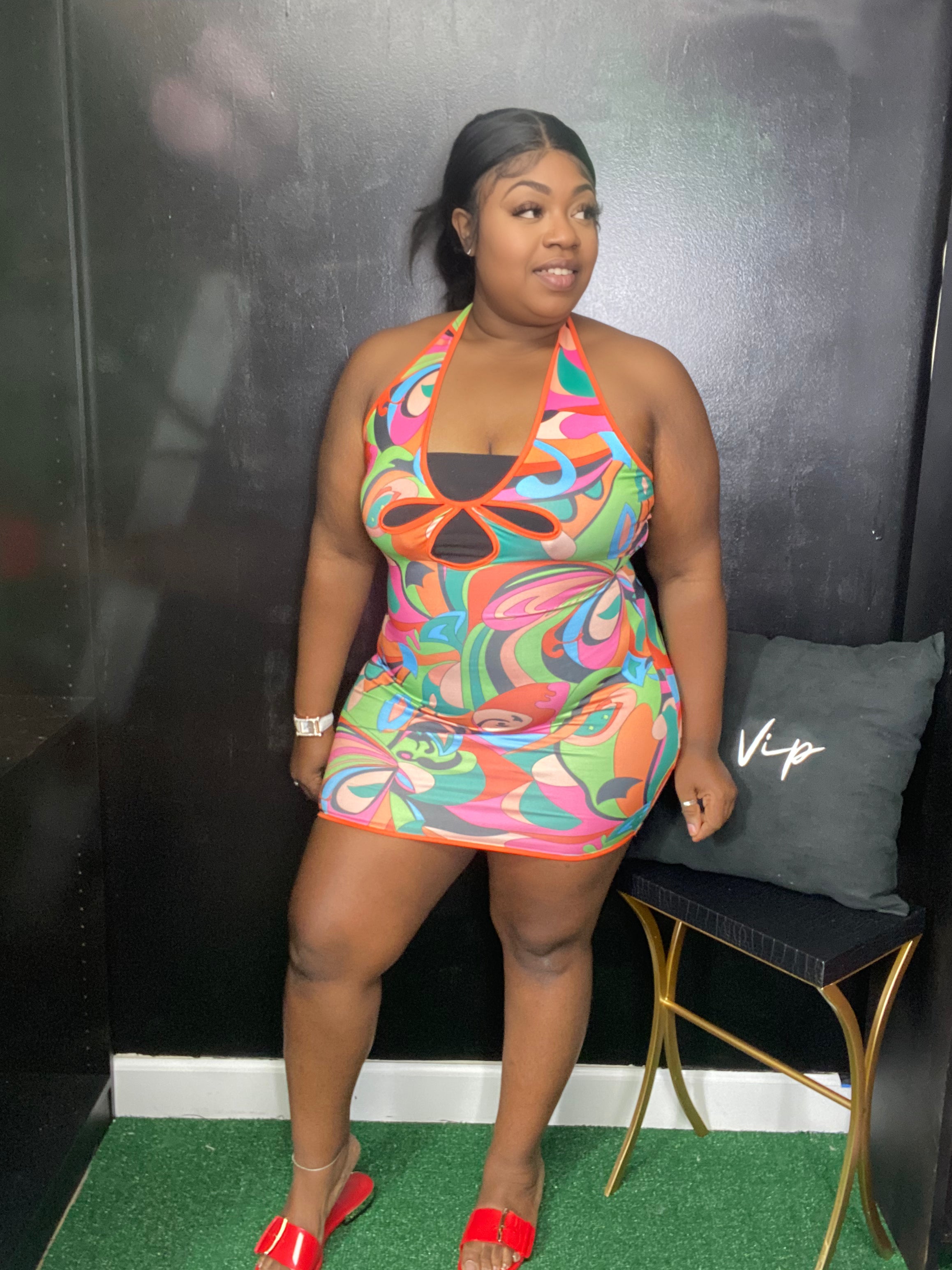 COLOR NIGHTS HALTER DRESS