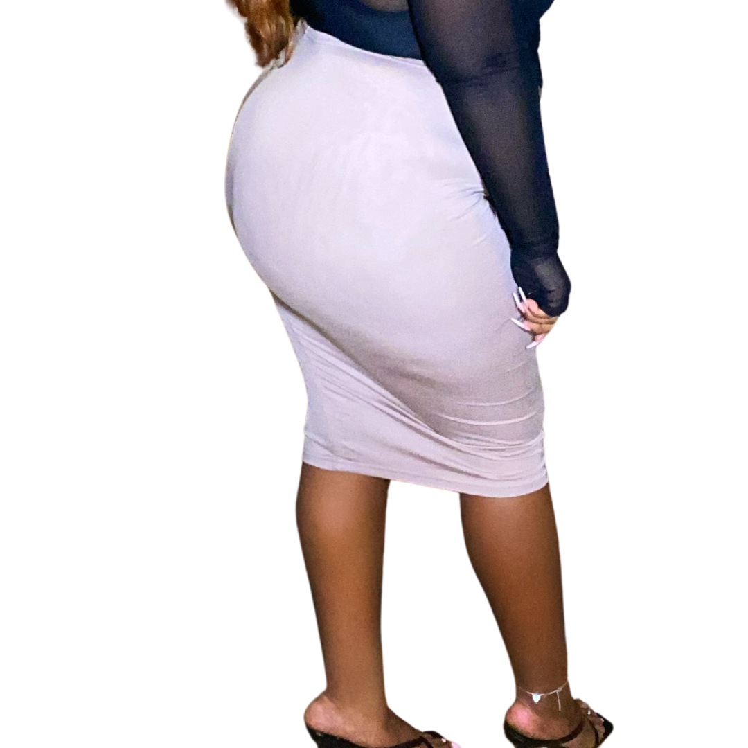 LUX MIDI SKIRT IN NUDE